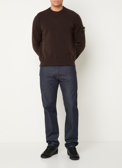 Stone Island S01A1 fijngebreide trui in scheerwolblend met logo - voorkant 5 bruin