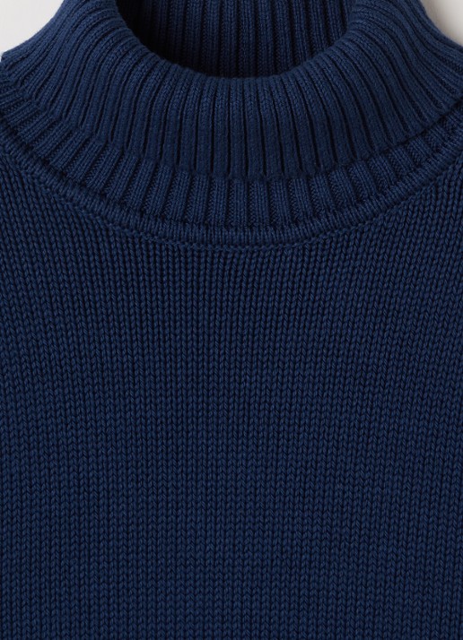 Stone Island S01A2 grofgebreide trui met col - detail donkerblauw