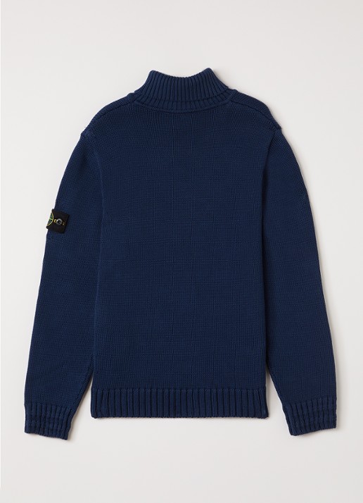 Stone Island S01A2 grofgebreide trui met col - voorkant 3 donkerblauw