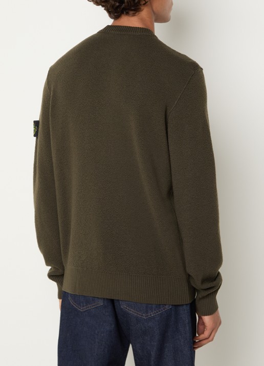Stone Island S01C4 grofgebreide trui van scheerwol met logo - achterkant 5 donkerbruin