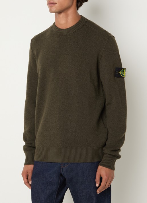 Stone Island S01C4 grofgebreide trui van scheerwol met logo