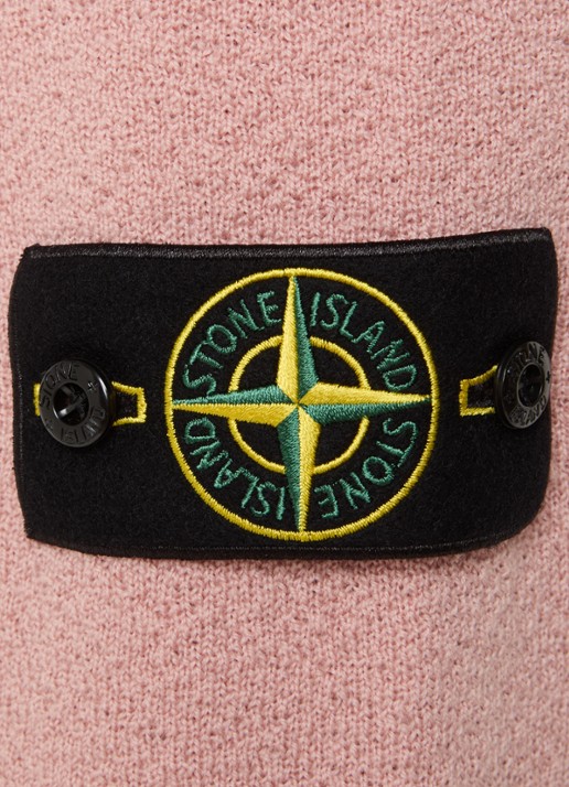 Stone Island S01C4 grofgebreide trui van scheerwol met logo - detail 3 roze