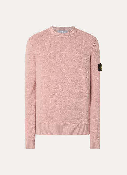 Stone Island S01C4 grofgebreide trui van scheerwol met logo - voorkant 4 roze