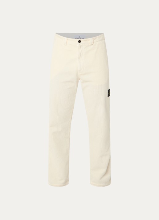 Stone Island S0212 straight fit broek van corduroy - voorkant 2 creme