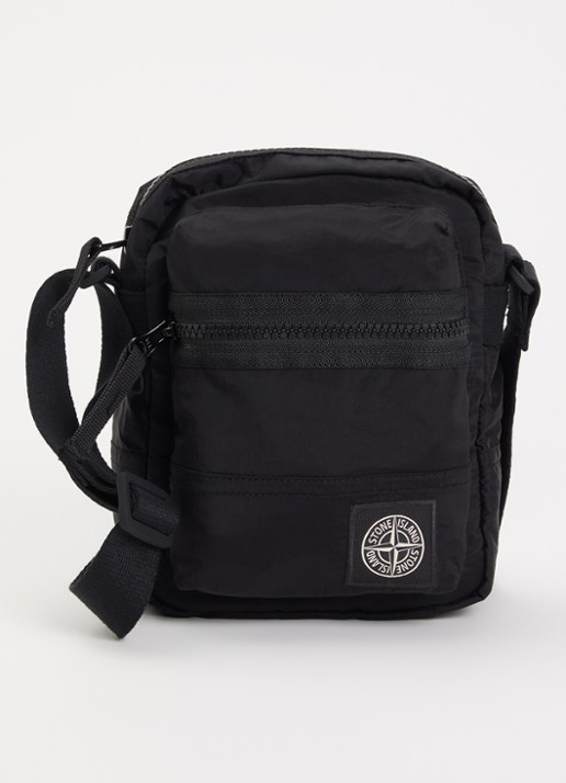 Stone Island S0251 crossbodytas met logo en verstelbare schouderriem - voorkant 5 zwart
