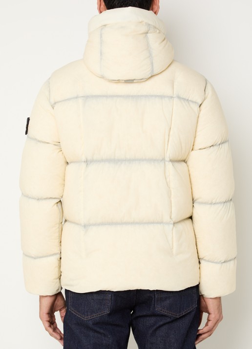 Stone Island S0302 puffer jack met donsvulling en capuchon - achterkant 4 gebroken wit