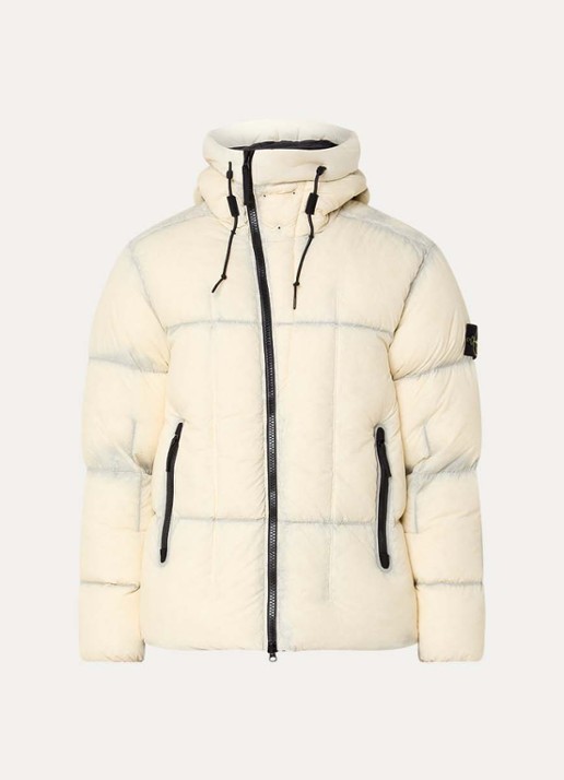 Stone Island S0302 puffer jack met donsvulling en capuchon - voorkant 5 gebroken wit