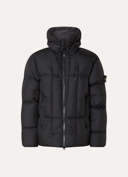 Stone Island S0302 puffer jack met donsvulling en capuchon - voorkant zwart
