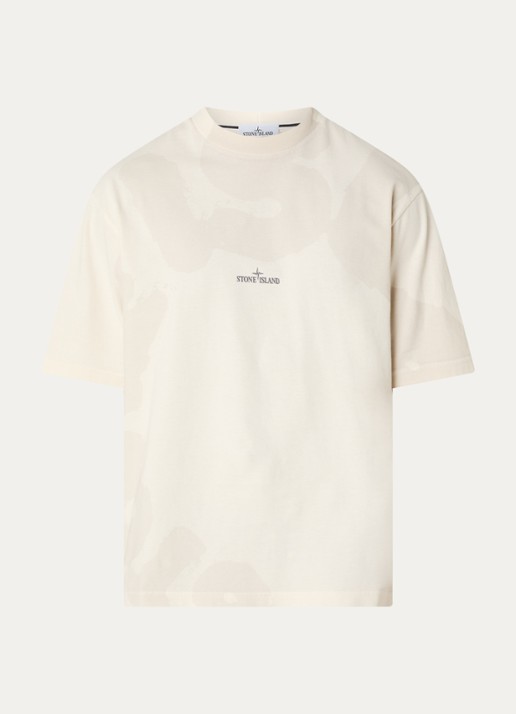 Stone Island S0365 T-shirt met logo- en backprint - voorkant creme