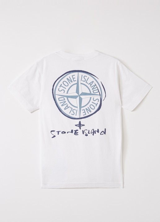 Stone Island S0377 T-shirt met logo- en backprint - voorkant 2 wit