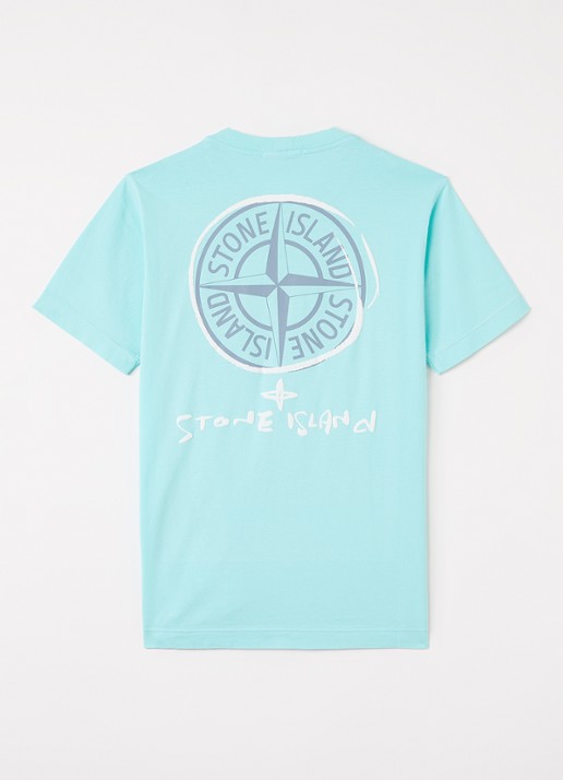 Stone Island S0377 T-shirt met logo- en backprint - voorkant 2 turquoise