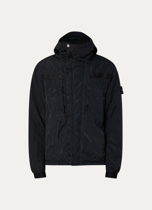 Stone Island S0405 jack met capuchon en logo - voorkant 4 zwart