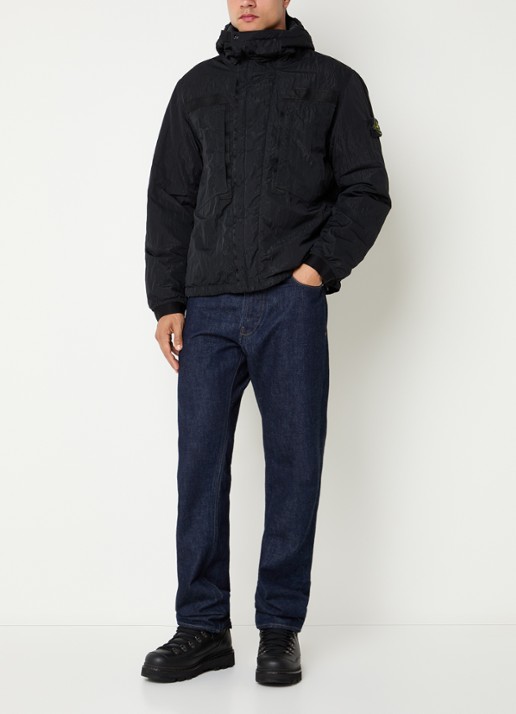 Stone Island S0405 jack met capuchon en logo - voorkant 5 zwart