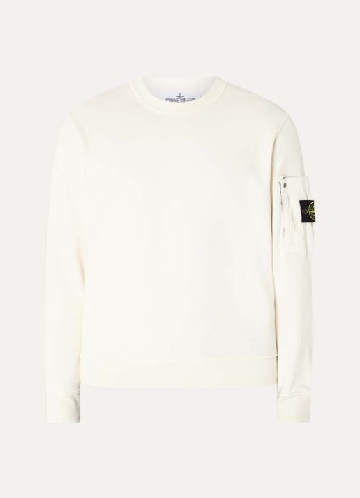 Stone Island S0410 sweater met opgestikte zak en logoborduring - voorkant 2 creme