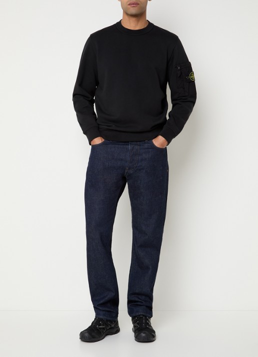 Stone Island S0410 sweater met opgestikte zak en logoborduring - voorkant 5 zwart