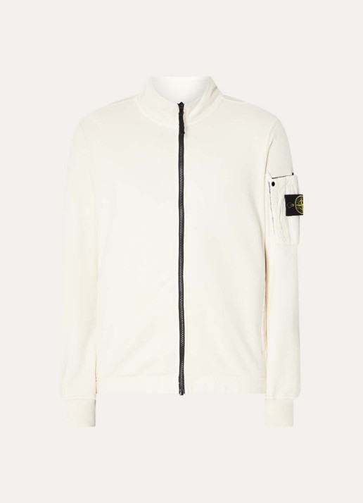 Stone Island S0410 sweater met opgestikte zak en logoborduring - voorkant 3 creme