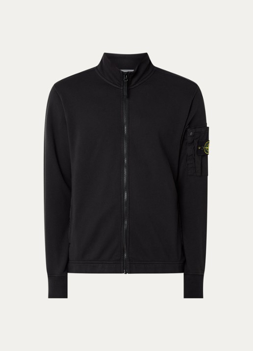 Stone Island S0410 sweater met opgestikte zak en logoborduring - voorkant 3 zwart