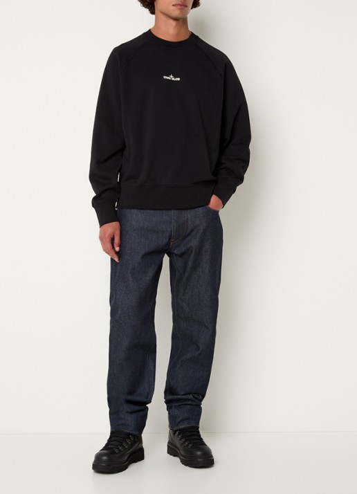 Stone Island S0466 sweater met logo- en backprint - voorkant 5 zwart