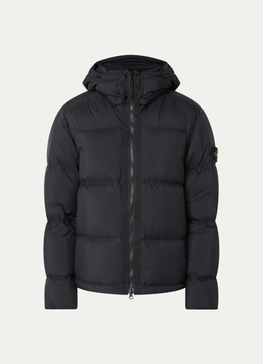 Stone Island S0483 puffer jack met donsvulling en afneembare capuchon - voorkant 5 zwart