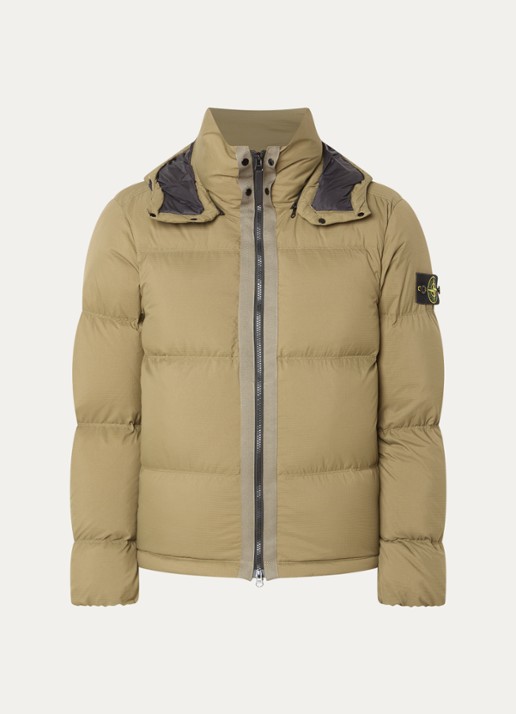 Stone Island S0483 puffer jacket met donsvulling en afneembare capuchon - voorkant 2 legergroen