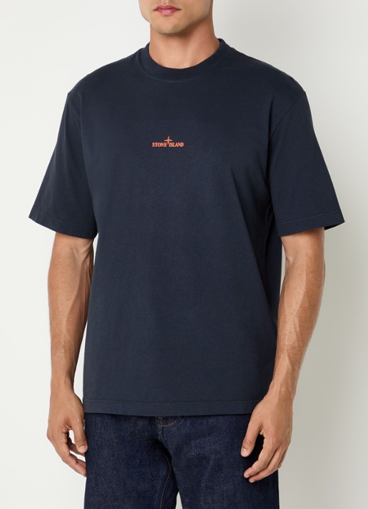 Stone Island S0534 T-shirt met logo- en backprint - achterkant donkerblauw