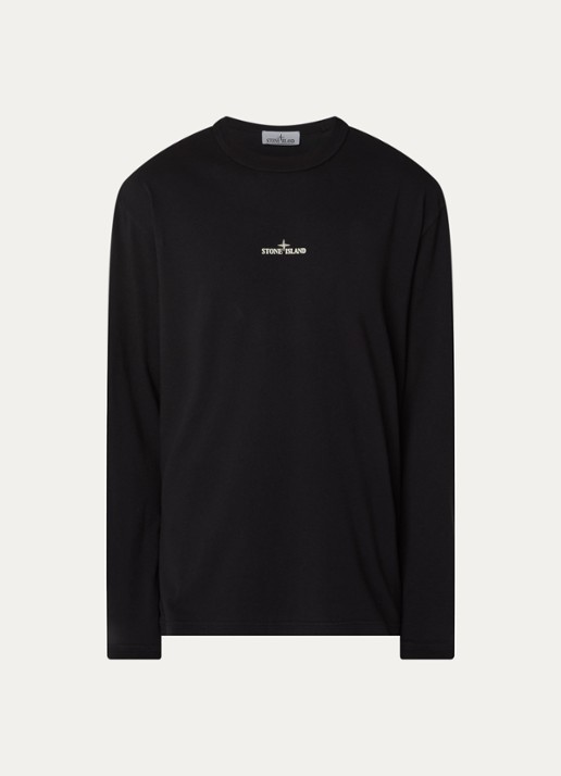 Stone Island S0535 longsleeve met logoprint - voorkant 3 zwart