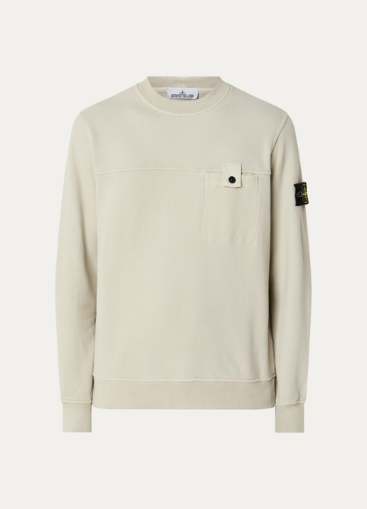 Stone Island S0A20 sweater met logo en borstzak - voorkant 4 zand
