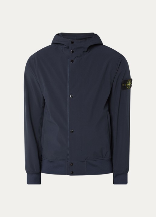 Stone Island S0A22 softshell jack met capuchon en ritszakken - voorkant 4 donkerblauw