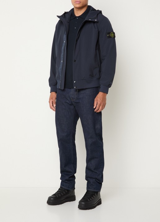 Stone Island S0A22 softshell jack met capuchon en ritszakken - voorkant 5 donkerblauw