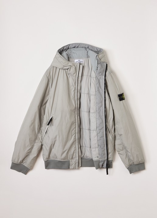 Stone Island S0A23 gewatteerd bomberjack met capuchon - voorkant 3 grijs