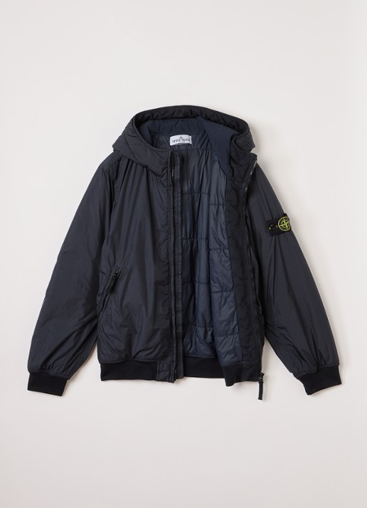 Stone Island S0A23 gewatteerd bomberjack met capuchon - voorkant 3 donkerblauw