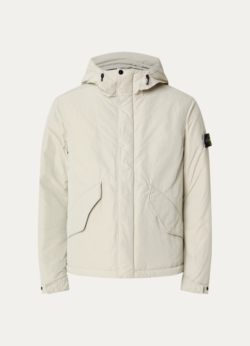 Stone Island S0A26 gewatteerde parka met capuchon en steekzakken - voorkant zand