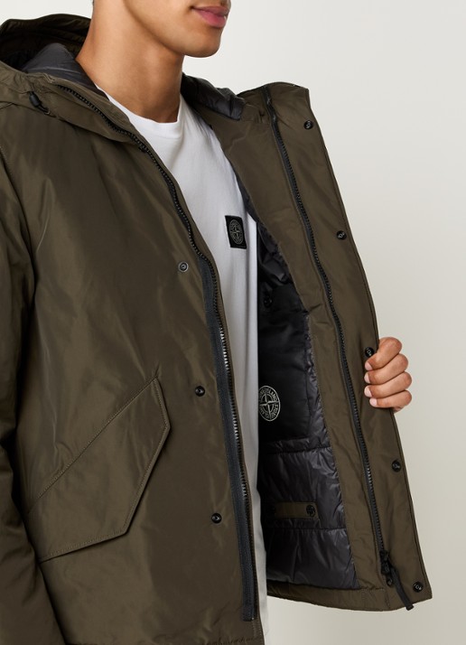Stone Island S0A26 gewatteerde parka met capuchon en steekzakken - detail 5 bronsgroen