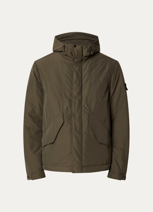 Stone Island S0A26 gewatteerde parka met capuchon en steekzakken - voorkant bronsgroen