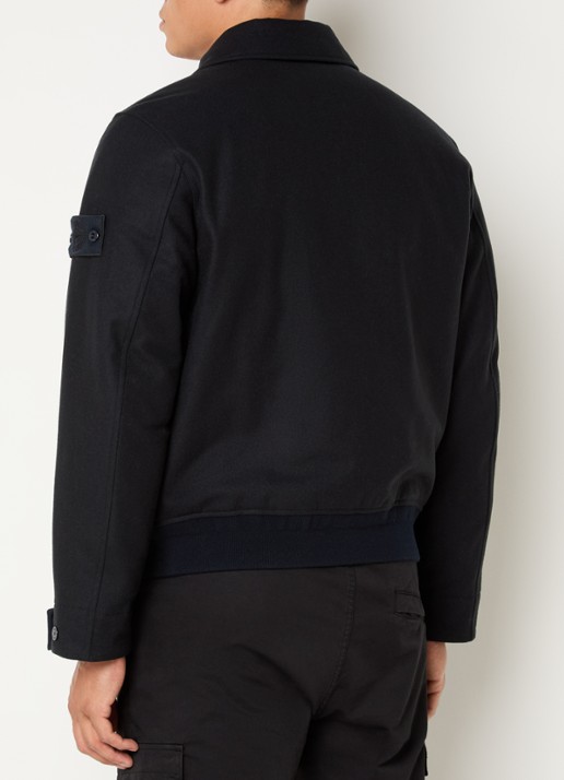 Stone Island S0F24 jack in wolblend met opgestikte zakken - achterkant 4 donkerblauw