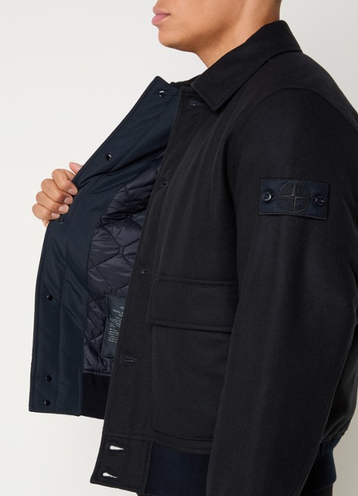 Stone Island S0F24 jack in wolblend met opgestikte zakken - detail 2 donkerblauw
