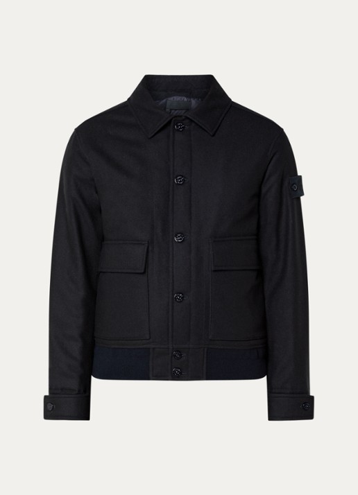 Stone Island S0F24 jack in wolblend met opgestikte zakken - voorkant 5 donkerblauw