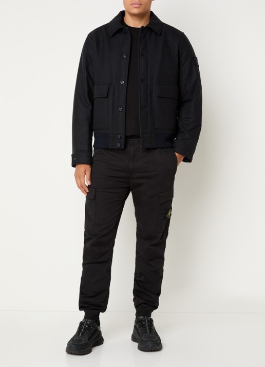 Stone Island S0F24 jack in wolblend met opgestikte zakken - voorkant 6 donkerblauw