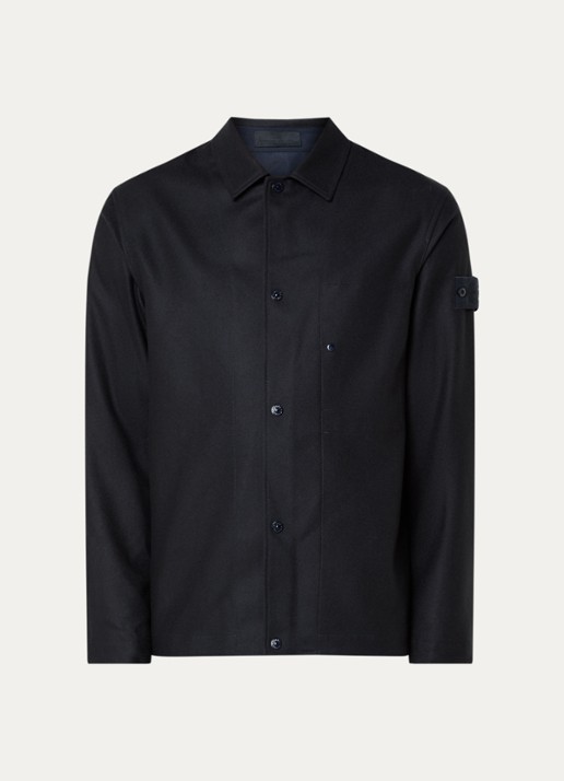 Stone Island S0F24 overshirt in wolblend - voorkant 2 donkerblauw