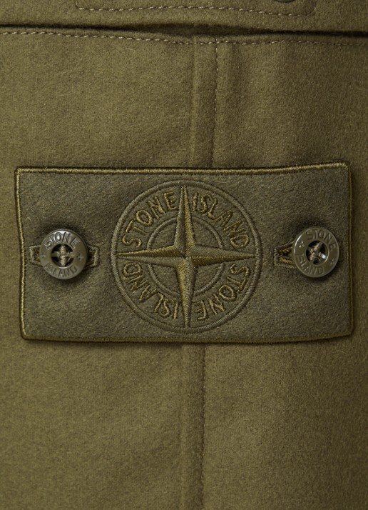 Stone Island S0F24 tapered fit cargobroek in scheerwolblend met klepzakken - detail 6 bronsgroen