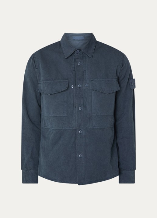Stone Island S0F36 overshirt met borstzakken en logo - voorkant 2 indigo
