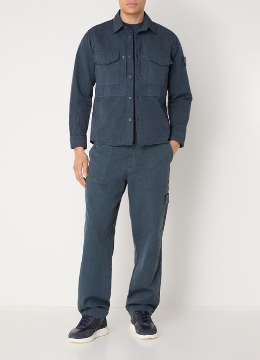 Stone Island S0F36 overshirt met borstzakken en logo - voorkant 3 indigo