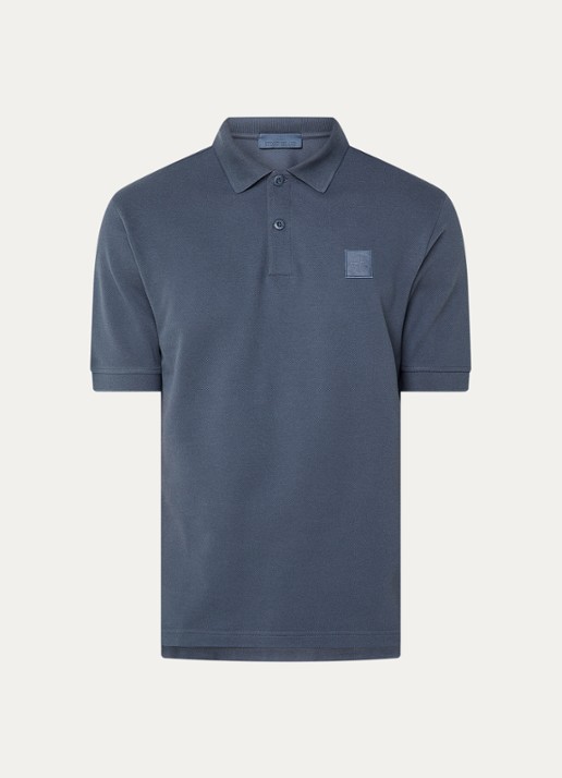 Stone Island S0F39 polo van piqué katoen met logoborduring - voorkant 2 staalblauw