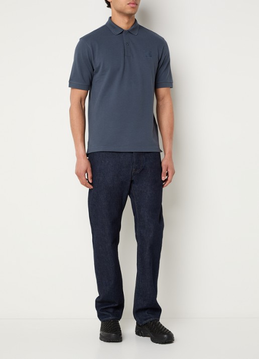 Stone Island S0F39 polo van piqué katoen met logoborduring - voorkant 3 staalblauw
