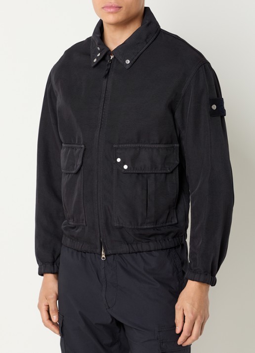 Stone Island S0J20 Jack met opgestikte zakken en met logo - detail donkerblauw
