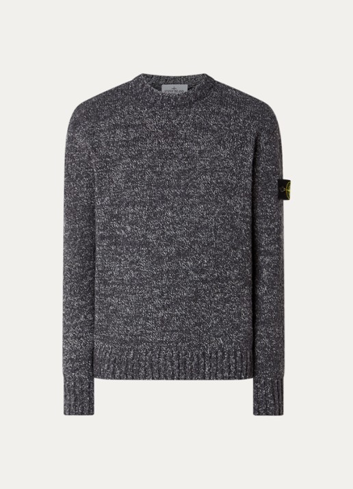Stone Island S0N20 grofgebreide trui met logo - voorkant donkergrijs