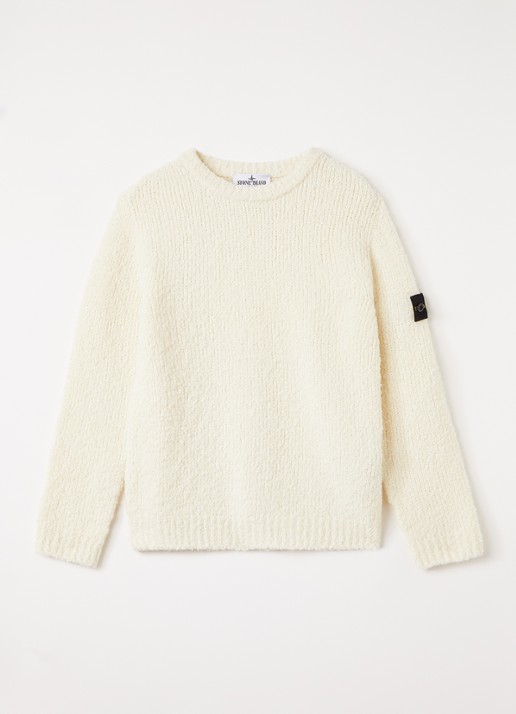 Stone Island Trui van scheerwol met logo - voorkant beige
