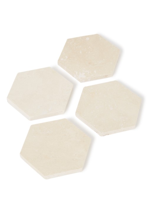 Stoned Hexagon onderzetter van travertijn set van 4