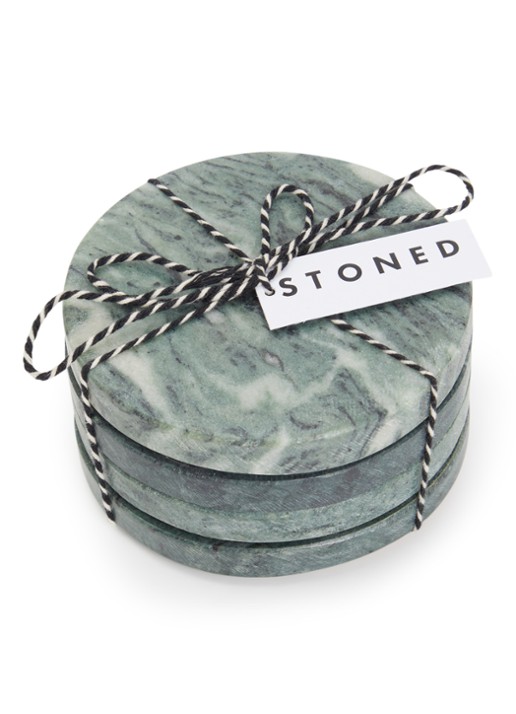 Stoned Marmer onderzetter 11 cm set van 4 - voorkant groen