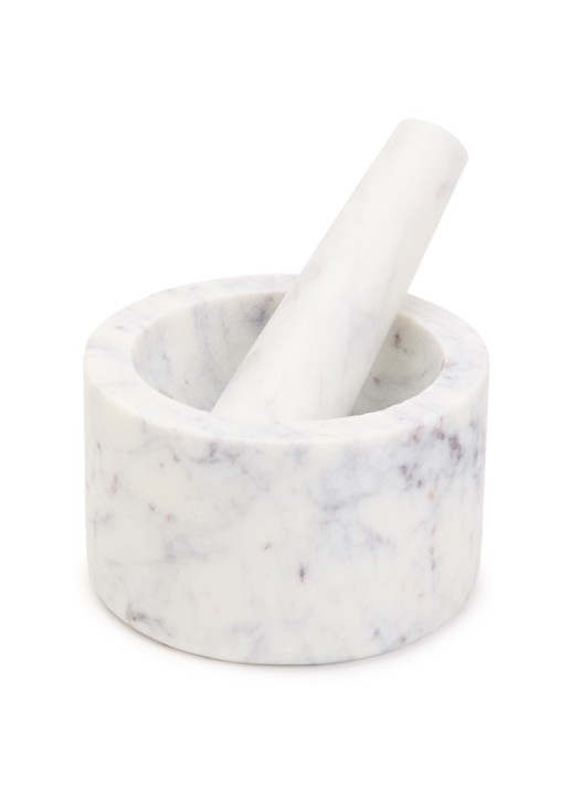 Stoned Vijzel met stamper van marmer 12,5 cm  - voorkant wit